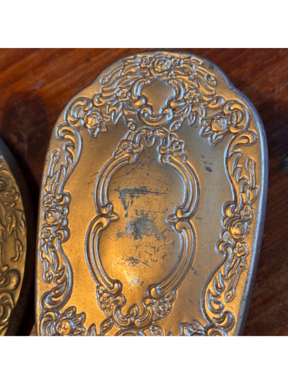 Victorian Silver Plate 3 Pc Vanity Set Mirror Brush & Comb Ornate Design Patina - Picture 14 of 16